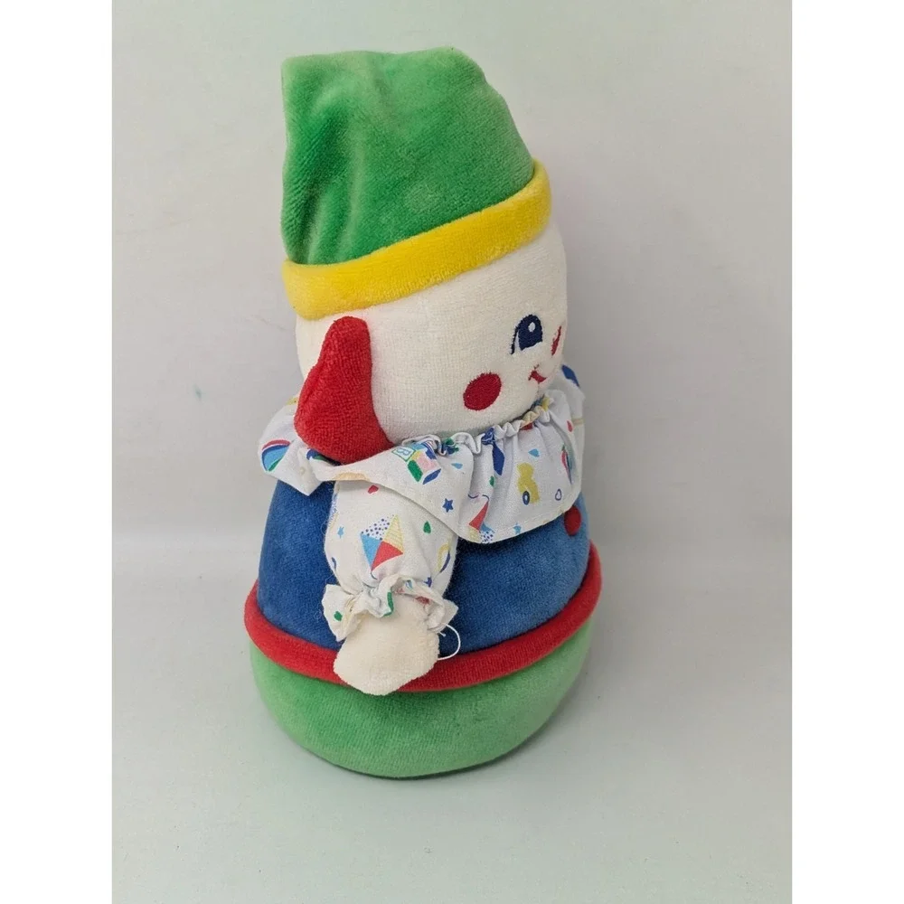 Vintage Carters Velour Clown Plush Primary Color Block Musical Wind-up 90s 1990s